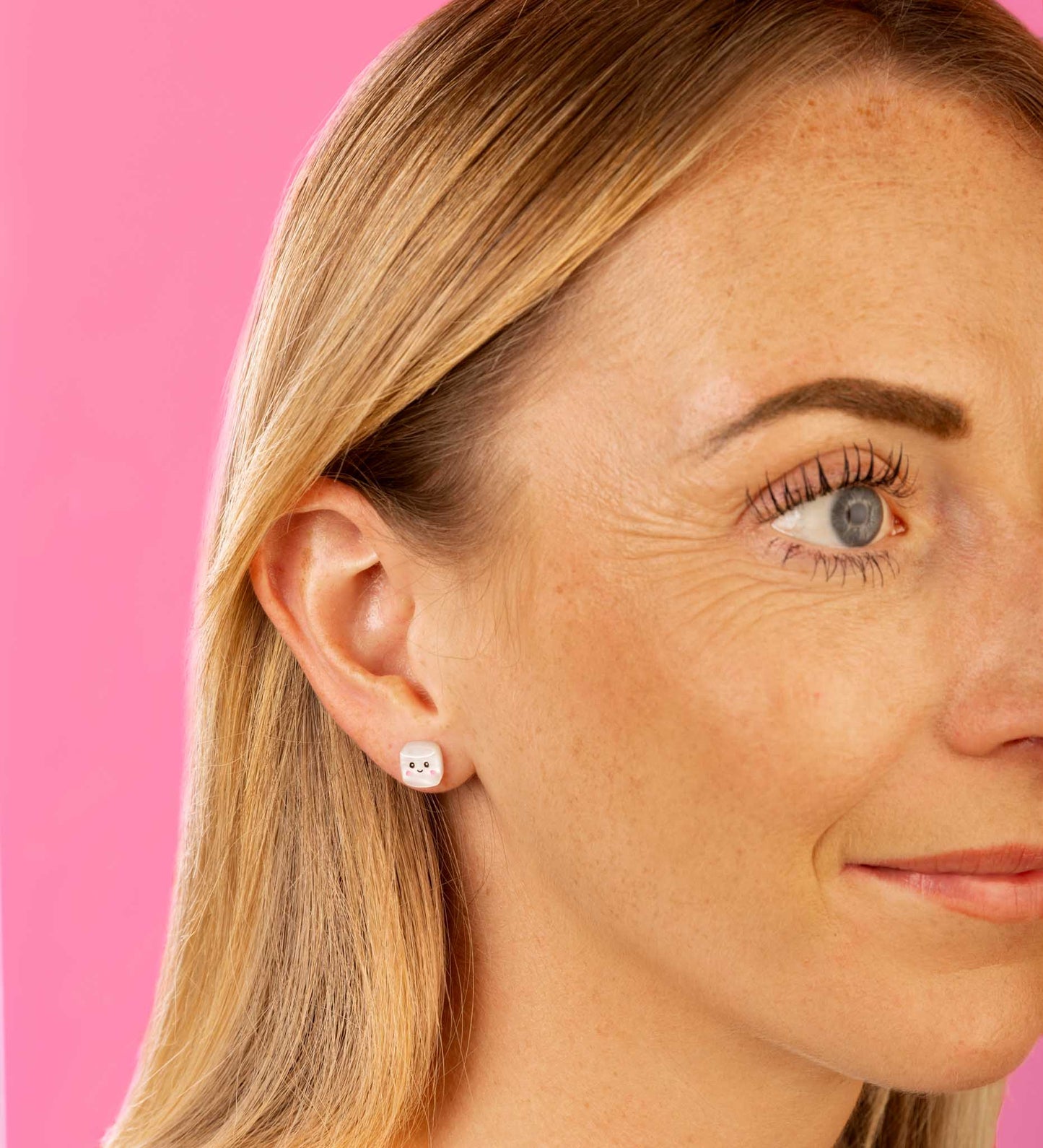Mini Pink and White Mismatch Marshmallow Stud Earrings – Hypoallergenic Stainless Steel
