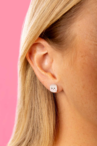 Mini Pink and White Mismatch Marshmallow Stud Earrings – Hypoallergenic Stainless Steel