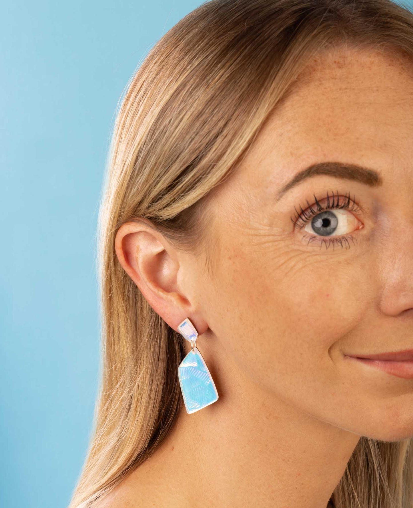 Iridescent Shell Acrylic Stone Dangle Earrings – Hypoallergenic Stainless Steel