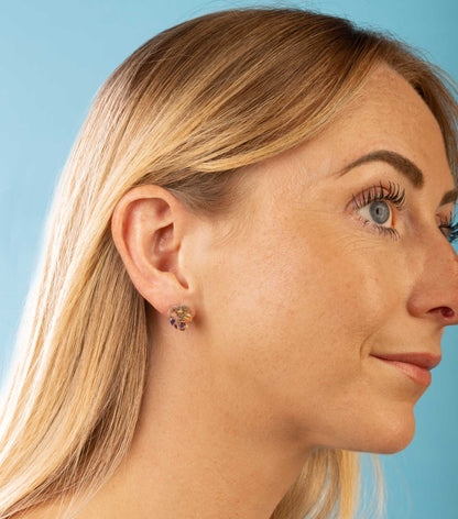 Mini Jungle Blue, Green and Pink Ink Marble Acrylic Monstera Leaf Stud Earrings – Hypoallergenic Stainless Steel