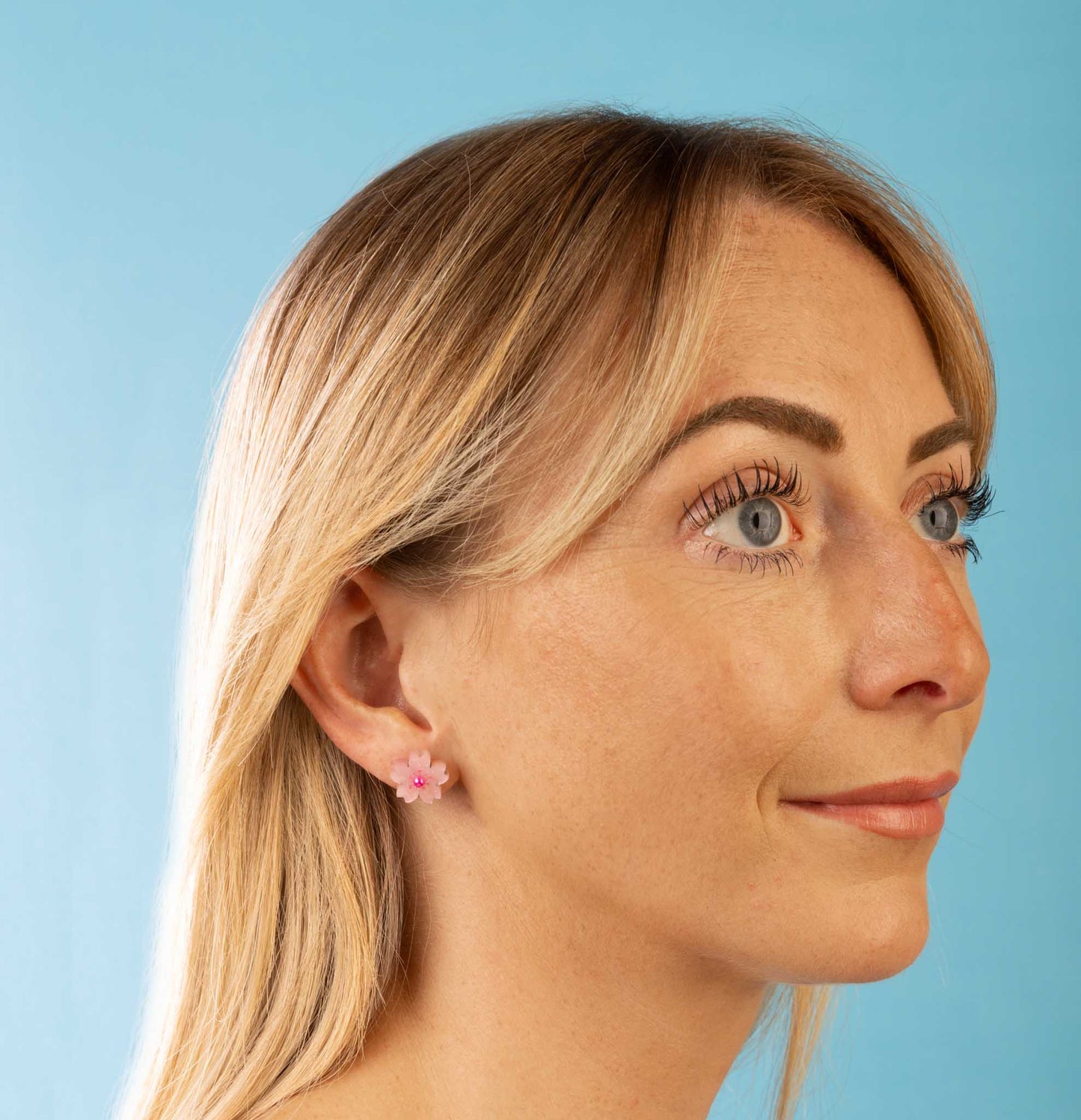 Small Baby Pink Glitter Marble Cherry Blossom Stud Earrings – Hypoallergenic Stainless Steel