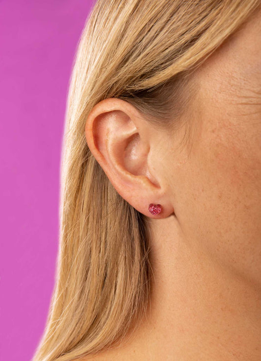 Micro Hot Pink Glitter Heart Acrylic Stud Earrings – Hypoallergenic Stainless Steel