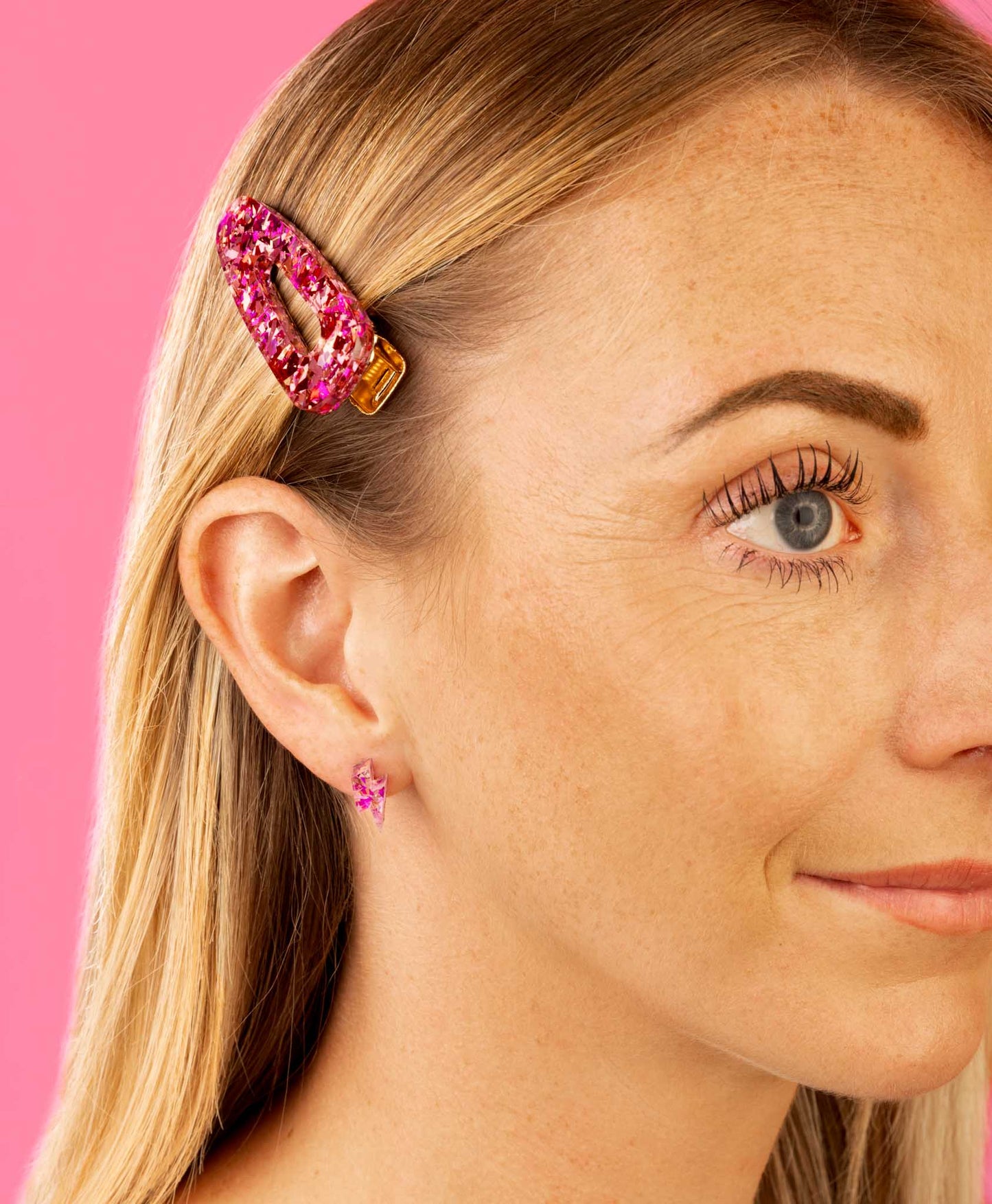 Pink & Red Confetti Foil Barrette Acrylic Hair Clip