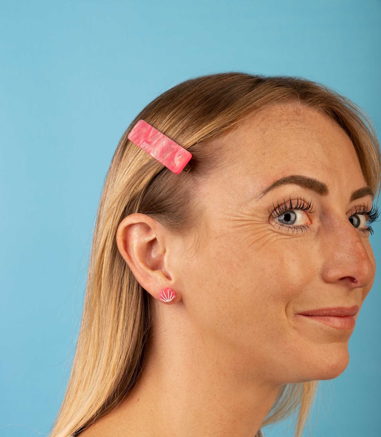 Pink Real Shell Rectangle Acrylic Hair Clip