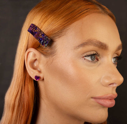 Blue Jungle Marble Ink Rectangle Wave Acrylic Hair Clip