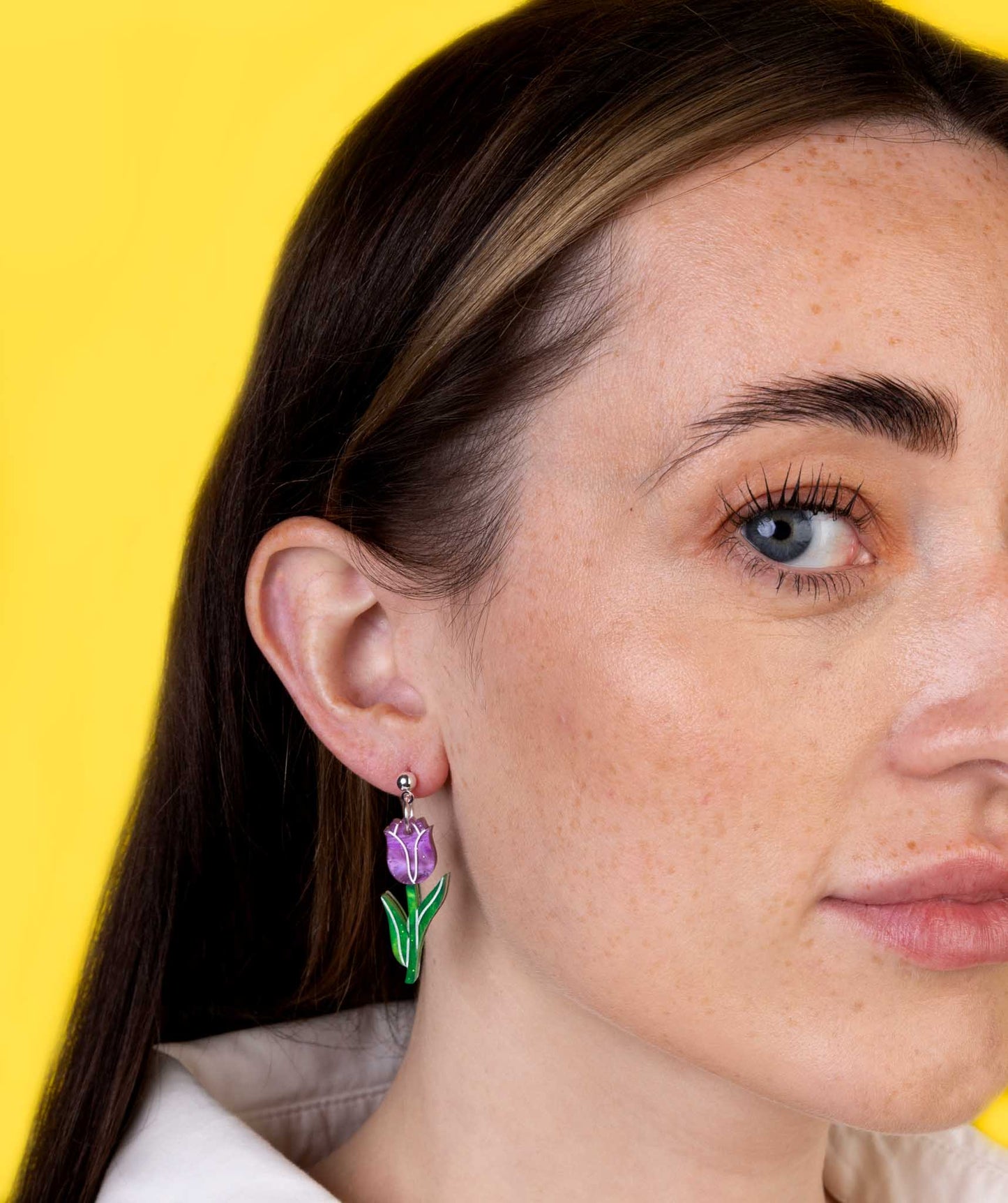 Lavender and Green Glitter Marble Acrylic Tulip Dangle Earrings or Necklace – Hypoallergenic Stainless Steel