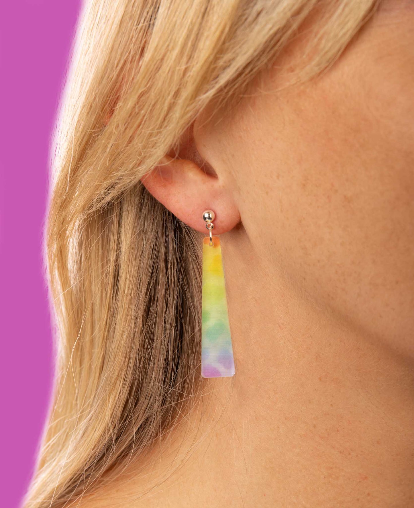 Large Ombre Rainbow Leopard Print Trapeze Dangle Earrings or Necklace – Hypoallergenic Stainless Steel
