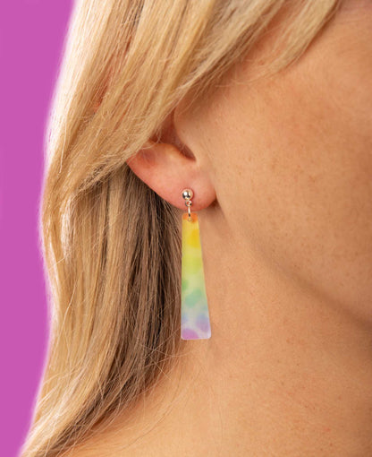 Large Ombre Rainbow Leopard Print Trapeze Dangle Earrings or Necklace – Hypoallergenic Stainless Steel