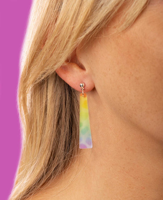 Large Ombre Rainbow Leopard Print Trapeze Dangle Earrings or Necklace – Hypoallergenic Stainless Steel