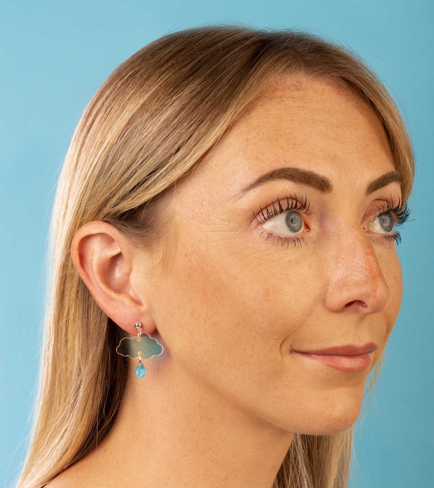 Iridescent Blue and Baby Blue Marble April Showers Small Cloud Dangle Earrings or Necklace – Hypoallergenic Stainless Steel