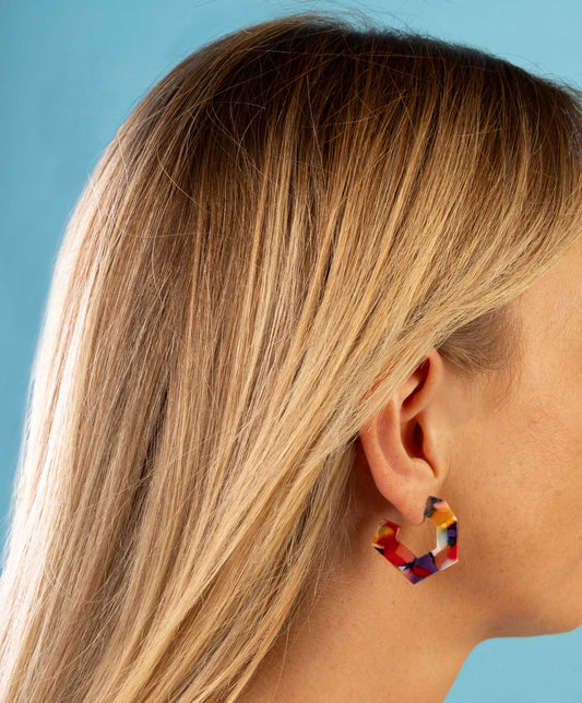 Large Rainbow Acrylic Geometric Hoops – Hypoallergenic Stainless Steel