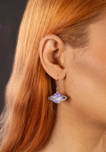 Medium Periwinkle Glitter Marble Star and Moon Planet Dangle Earrings or Necklace – Hypoallergenic Stainless Steel