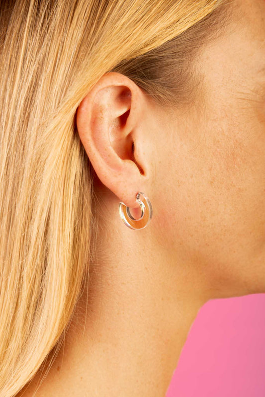 Pink Iridescent Acrylic Circle Hoops – Hypoallergenic Stainless Steel
