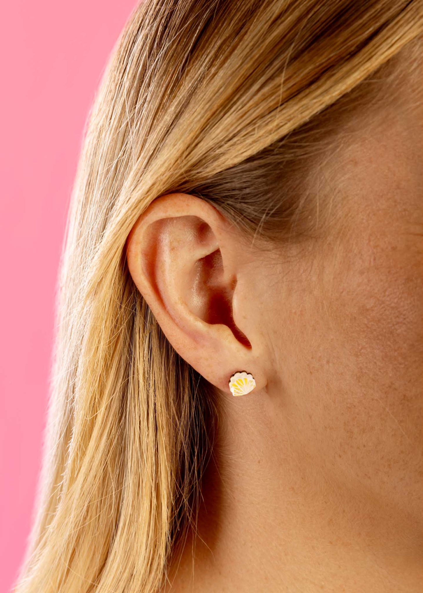 Micro Iridescent Pink Shell Stud Earrings – Hypoallergenic Stainless Steel