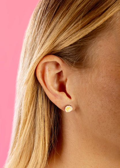 Micro Iridescent Pink Shell Stud Earrings – Hypoallergenic Stainless Steel