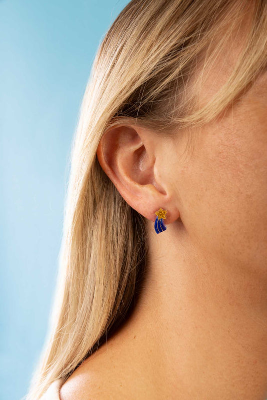 Mini Gold and Blue Glitter Acrylic Shooting Star Stud – Hypoallergenic Stainless Steel