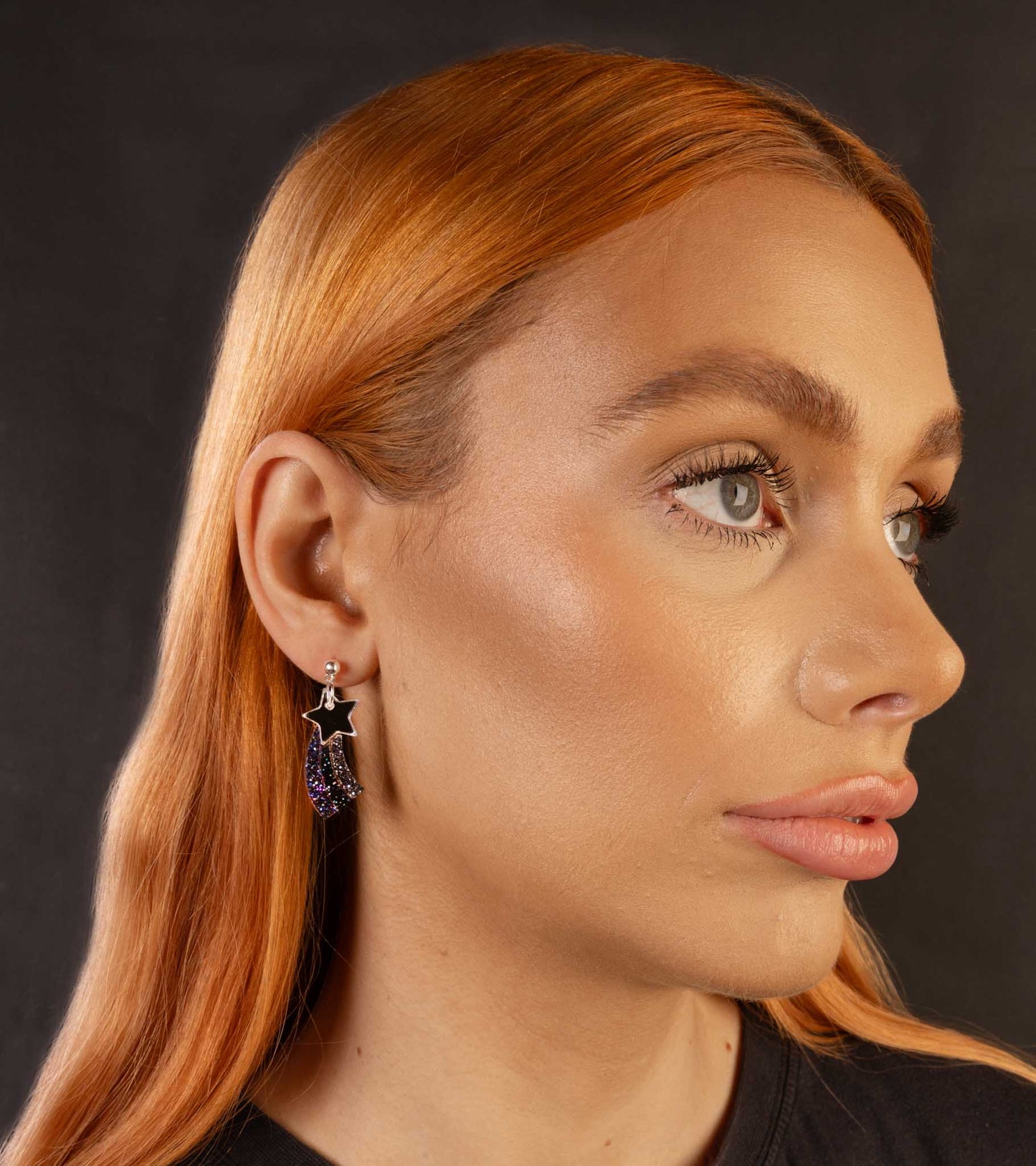 Medium Silver and Night Sky Holographic Glitter Acrylic Shooting Star Dangle Earrings or Necklace – Hypoallergenic Stainless Steel