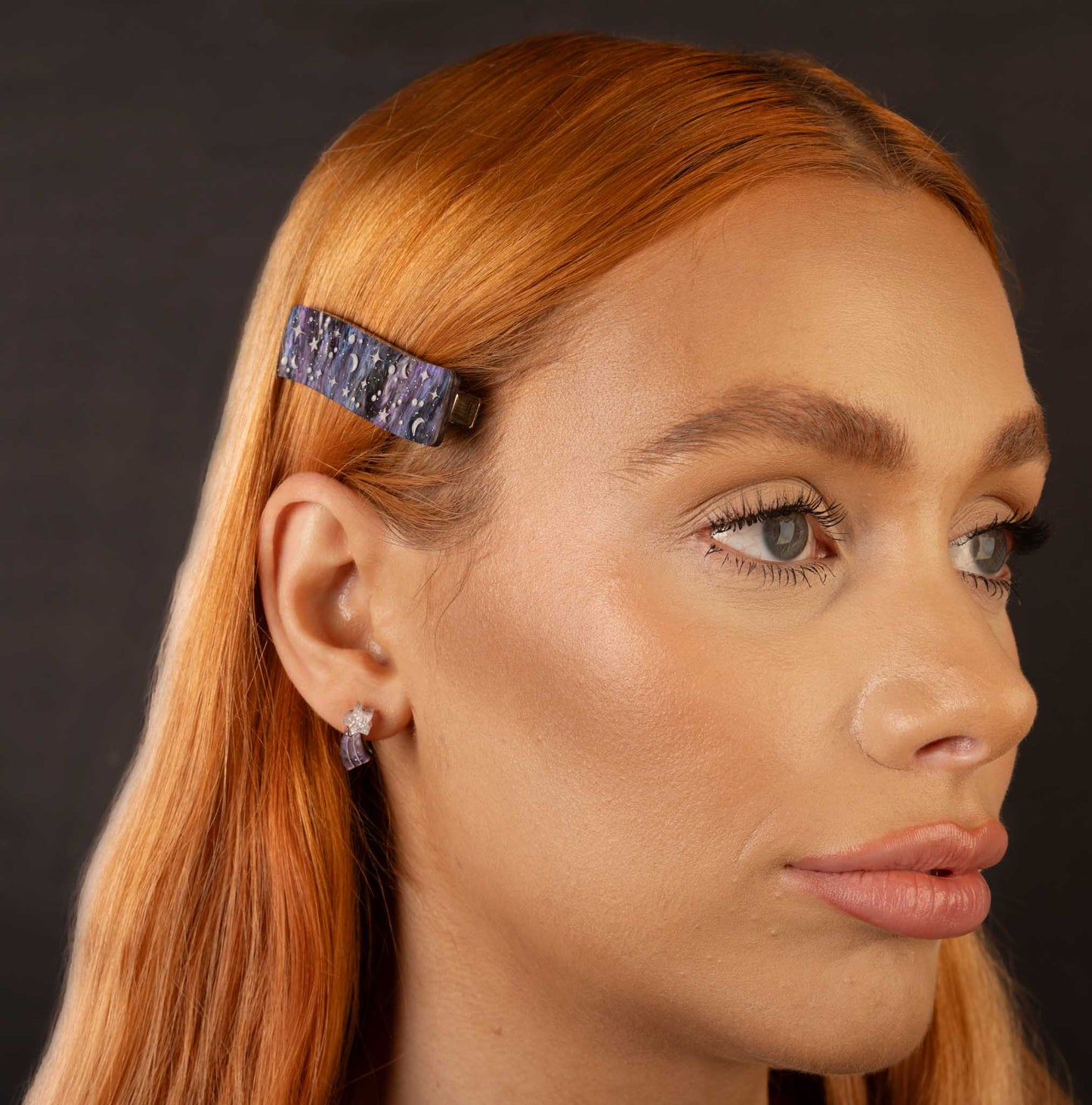 Mini Holographic Silver and Night Sky Glitter Marble Acrylic Shooting Star Stud – Hypoallergenic Stainless Steel