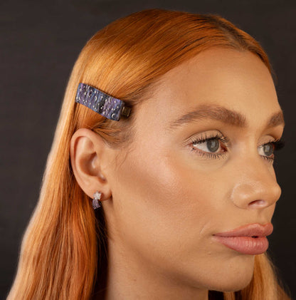 Mini Holographic Silver and Night Sky Glitter Marble Acrylic Shooting Star Stud – Hypoallergenic Stainless Steel