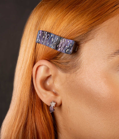 Mini Holographic Silver and Night Sky Glitter Marble Acrylic Shooting Star Stud – Hypoallergenic Stainless Steel