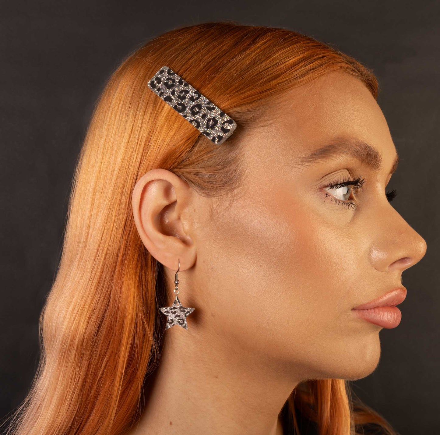 Silver Glitter Leopard Print Rectangle Acrylic Hair Clip