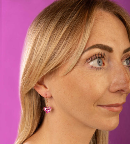 Small Pink and Rose Confetti Sparkle Heart Dangle Earrings or Necklace – Hypoallergenic Stainless Steel