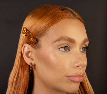 Tan & Black Tiger Striped Rectangle Acrylic Hair Clip