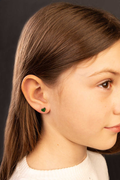 Micro Emerald Green Glitter Acrylic Heart Stud Earrings – Hypoallergenic Stainless Steel