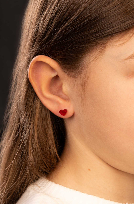 Micro Red Marble Acrylic Heart Stud Earrings – Hypoallergenic Stainless Steel