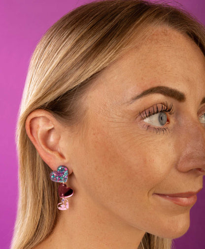 Lilac, Pink and Mint Trio Heart Dangle Earrings – Hypoallergenic Stainless Steel