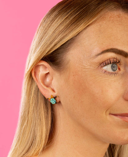 Small Turquoise and Tortoise Shell Acrylic Turtle Stud Earrings – Hypoallergenic Stainless Steel