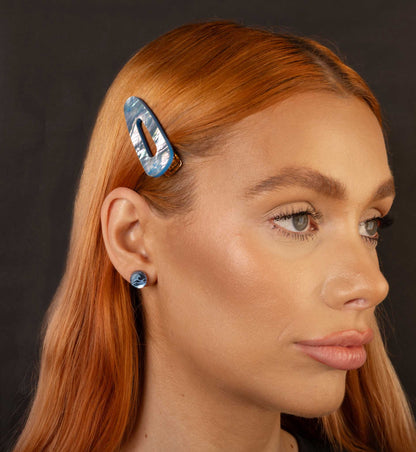 Mini Light Blue Mirror Wave Studs – Hypoallergenic Stainless Steel