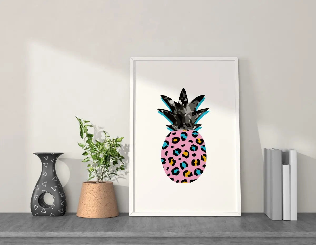 A4 Pink Rainbow Leopard Print Pineapple Art Print from Sapphire Frills