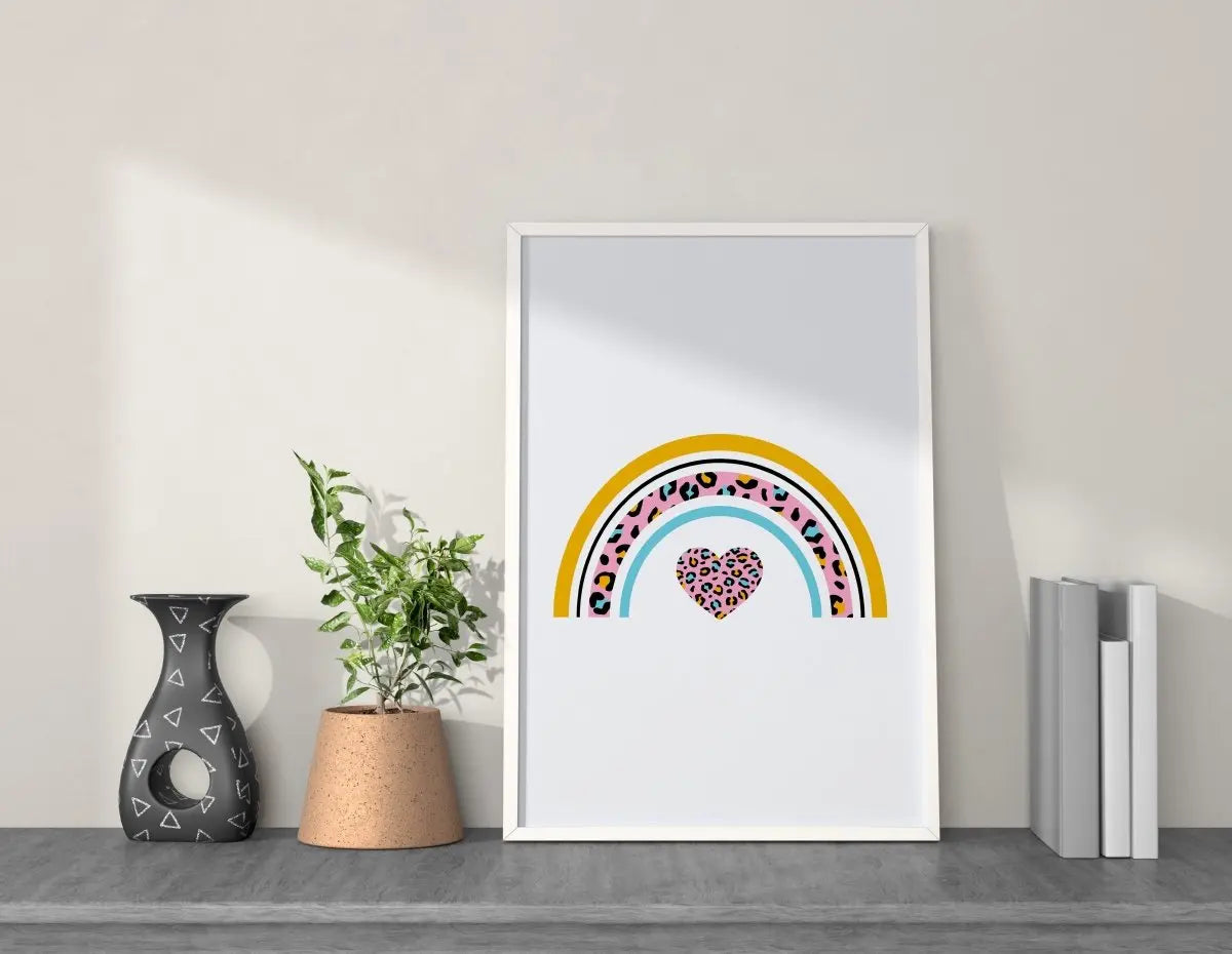 A4 Pink Rainbow Leopard Print Rainbow Heart Art Print from Sapphire Frills