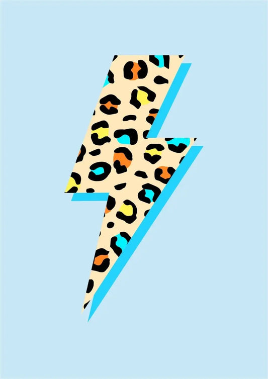 A4 Rainbow Leopard Print Lightning Bolt Art Print Sapphire Frills