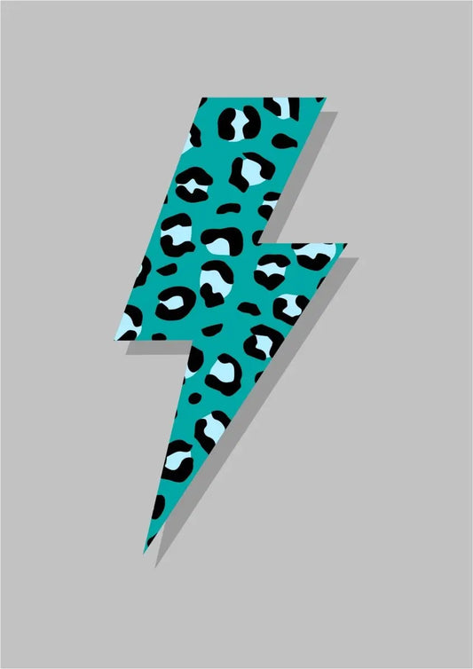 A4 Teal Leopard Print Lightning Bolt Art Print Sapphire Frills
