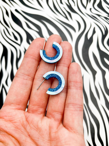 Baby Blue Marble and Blue Glitter Striped Acrylic Hoops from Sapphire Frills