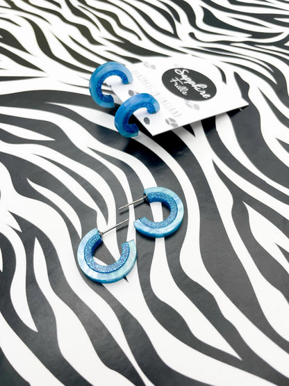 Baby Blue Marble and Blue Glitter Striped Acrylic Hoops from Sapphire Frills