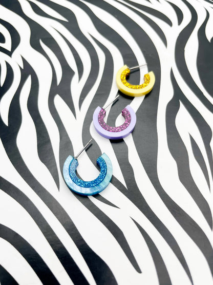 Baby Blue Marble and Blue Glitter Striped Acrylic Hoops from Sapphire Frills