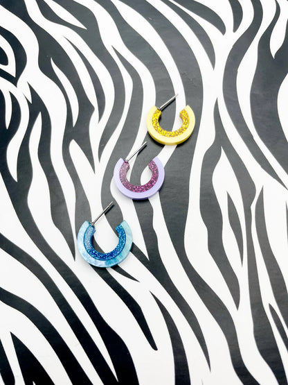 Baby Blue Marble and Blue Glitter Striped Acrylic Hoops from Sapphire Frills