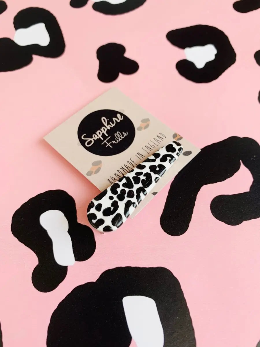 Black and White Leopard Print Hair Clips from Sapphire Frills