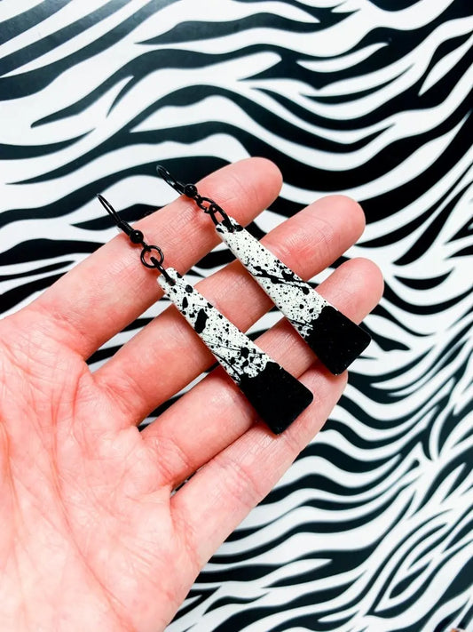 Black and White Ombre Splatter Trapeze Dangle Earrings Sapphire Frills