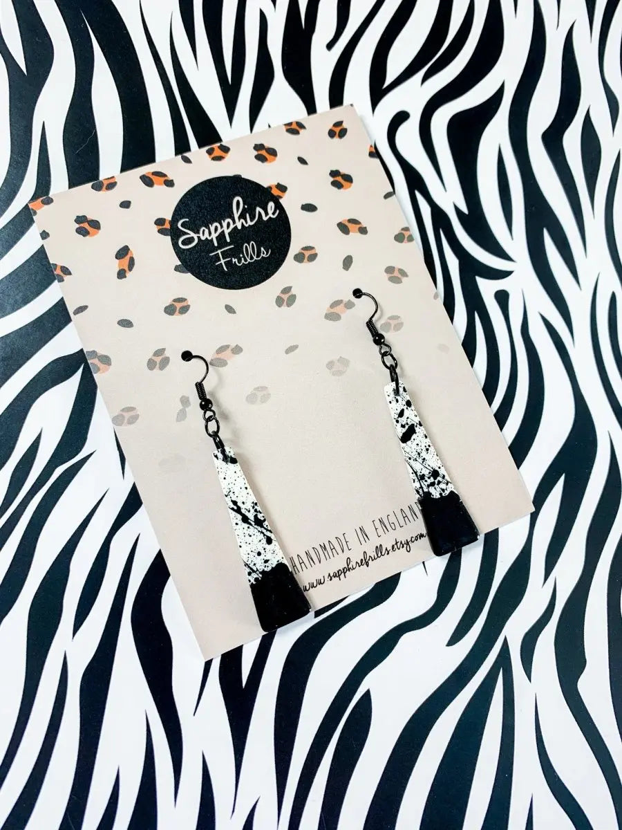 Black and White Ombre Splatter Trapeze Dangle Earrings Sapphire Frills