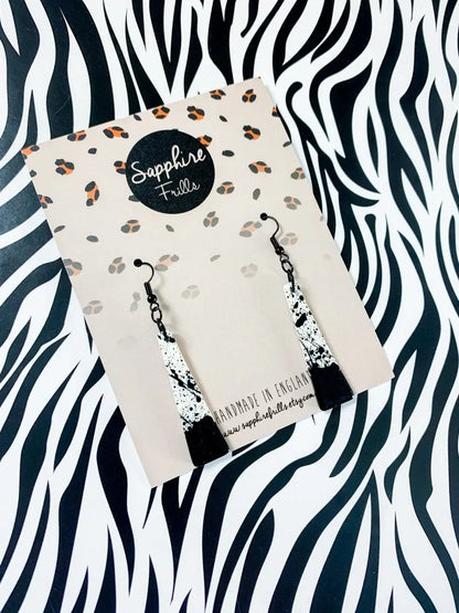 Black and White Ombre Splatter Trapeze Dangle Earrings Sapphire Frills