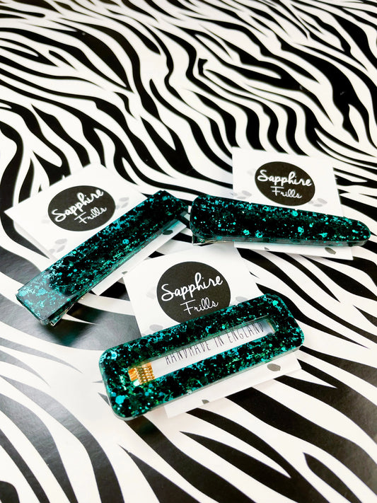 Dark Emerald Glitter Hair Clips from Sapphire Frills