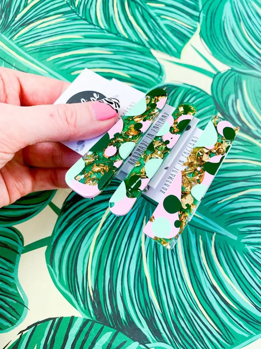 Dark Green, Mint and Baby Pink Spot Hair Clips from Sapphire Frills