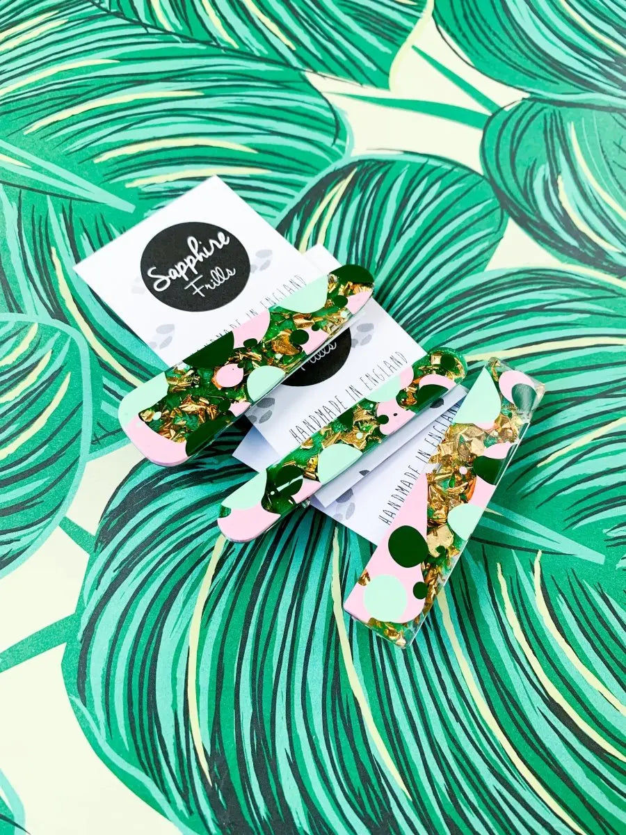Dark Green, Mint and Baby Pink Spot Hair Clips from Sapphire Frills