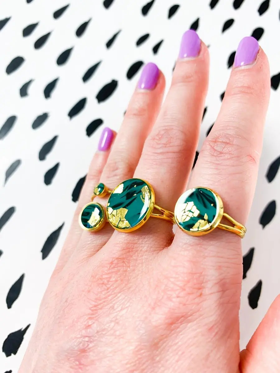 Emerald and Gold Marble Adjustable Ring from Sapphire Frills