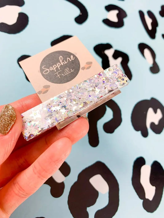 Florescent White Star and Moon Glitter Hair Clips from Sapphire Frills