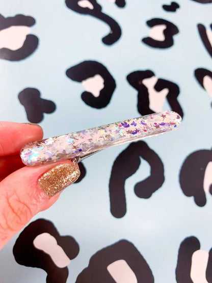 Florescent White Star and Moon Glitter Hair Clips from Sapphire Frills